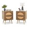 Costway 2Pcs Rattan Nightstand with 2 Drawers Solid Wood Legs Compact Wood Coffee Table